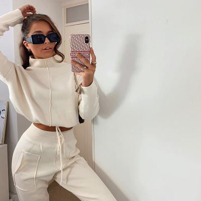 China Breathable Two Piece Clothing Set Streetwear Solid Black White Pants Women 2 Piece Hoodie Sets Joggers Outfits Two Piece Pants Set Women for sale