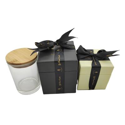 China Black Square Biodegradable Luxury Custom Logo Handmade Candle Gift Box Packaging With Ribbon for sale