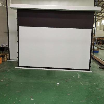 China Electric High Quality In Ceiling Motorized Tab Tension Screen With Front Hardware For Education for sale