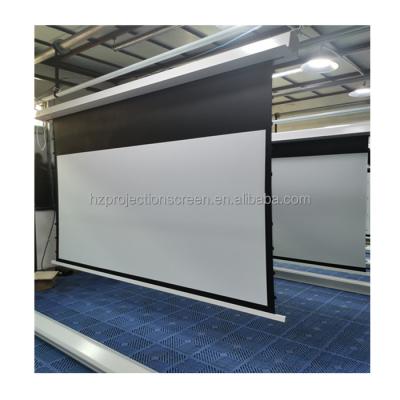 China Telon Manufacturer Amzon Best Sales Hided Electric Ceiling Mounted Electric Motorized Tag Stretched Projection Screen 100 120 150 Inch for sale