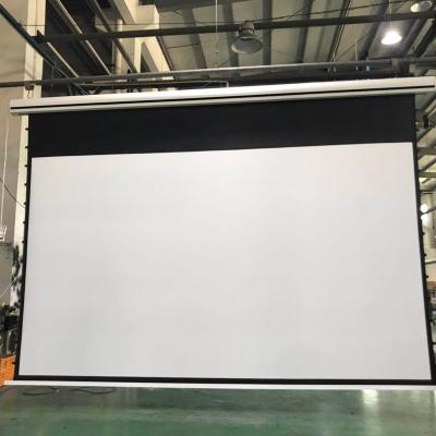 China 150inch Electric Tubular Motor Motorized Tag Tension Projector Screen With Remote Control Cinema Electric Screen for sale