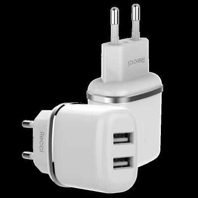 China Recci 5V2.4A EU Plug Travel Charger Wall Charger Home Charger High Speed ​​Fast Charging Dual Port Adapter For Universal Mobile Phone for sale