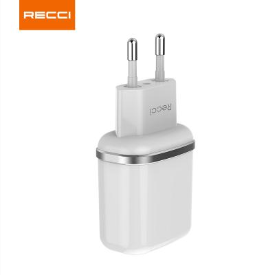 China Recci 2021 Best Selling High Speed ​​Mobile Phone Travel 2.4A Adapter EU Plug USB Wall Charger Home Dual Port USB Charger for sale