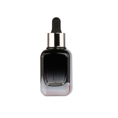 China Personal Care 20ml 30ml 40ml Cube Gradient Black Droplet Bottle Serum Bottles For Essential Oils Perfume Oils With Black Lid Drop for sale