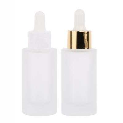 China Factory wholesale new 30ml 50ml personal care essential oil bottle with dropper packaging flat frosted serum dropper glass bottle for sale