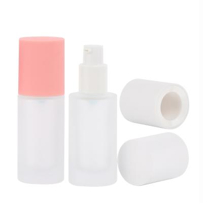 China Luxury Cosmetic Packaging Container White Matte Round With Head Pump Lid And Glass Straws Bottle for sale