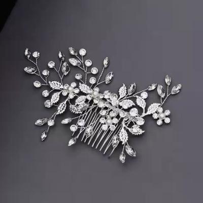 China Hair jEWELTY Alloy Elegant Leaf Ceramic Flower Beads Bridal Hair Jewelry Accessories Wedding Hair Combs For Women for sale