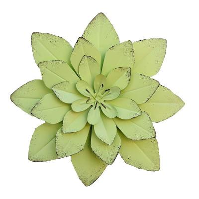 China Modern Light Green Metal Flower Wall Decor Iron Floral Hanging Art Decoration for Garden Patio Indoor Outdoor Bedroom for sale