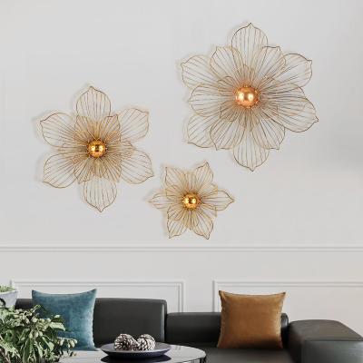 China Fashion Metal Decor Vintage 3D Light Luxury Wall Hanging Modular Art Decorations Flower Large For Home for sale