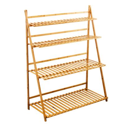 China Modern Removable 2 Tiers Flower Pot Rack Foldable Bamboo Stand For Flower Pots Planter Stand Flower Pot Hanger for sale