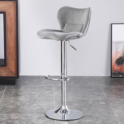 China Contemporary Bar Chairs Gray Design Swivel Velvet With High Iron Leg Chair Foot Plate Retro Coffee High Home Tall Metal Stool for sale