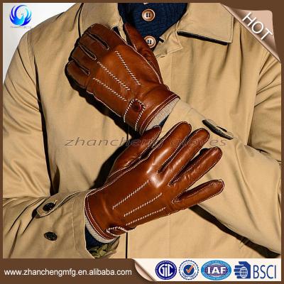 China Wholesale Brown Sheepskin Winter Touch Screen Men Touch Leather Gloves for sale