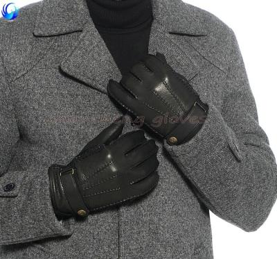 China Soft And Warm Top Sale Mens Winter Super Plain Style Wool Lined Black Deerskin Gloves for sale