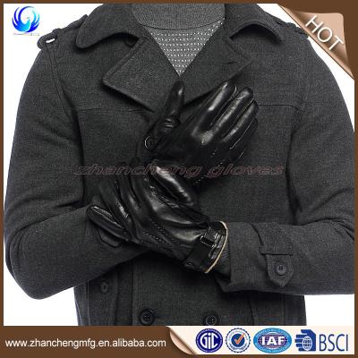 China Wholesale Custom Soft And Warm Mens Super Black Cashmere Lined Goatskin Leather Gloves for sale