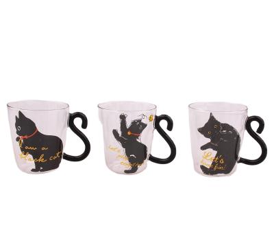 China New Design 300ml Best Seller Microwavable Cat Shape High Borosilicate Glass Coffee Mug for sale