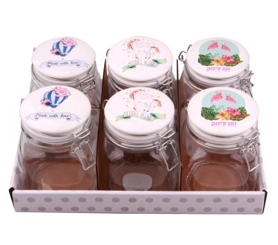 China Freshness Preservation Glass Jars Airtight Lid 6pcs Canisters Set Ceramic Lid for sale