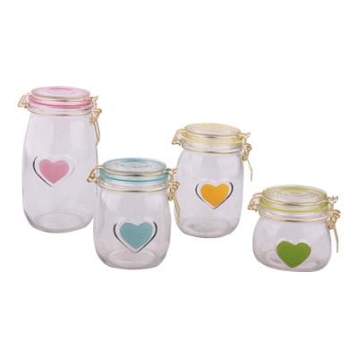 China 2021 New Design Sustainable Glass Storage Jar Candy Canister With Metal Clip And Glass Lid for sale