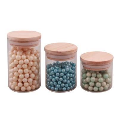 China New Food Grade Storage High Borosilicate Glass Spice Jar Food Container Stocked Jar With Wooden Lid For Food for sale