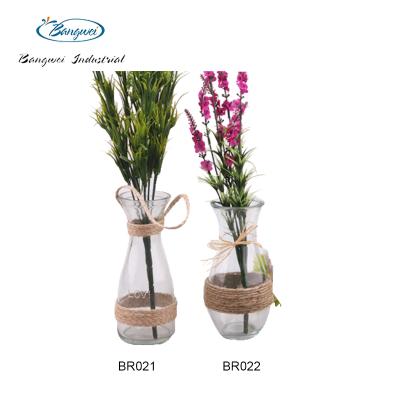 China High Quality Flower Glass Cylinder Vase Glass Vase With Hemp Rope for sale