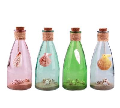 China Decorative Folk Art Shell Glass Jar Storage Bottle with Cork Bottle Glass Jar with Hemp Rope Project Arts and Crafts Jewelry for sale