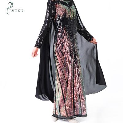 China Polyester Dubai Turkish Casual Sequin Embroidered Elastic Moroccan Islamic Kaftan Dresses for sale