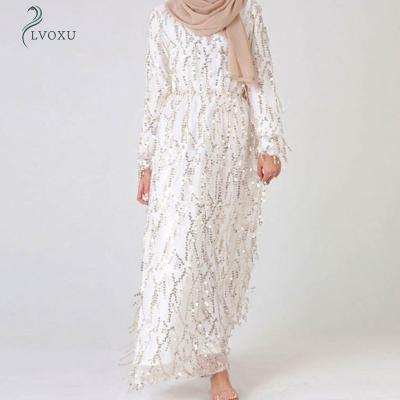 China Polyester Southeast Asia Sequins Kaftan White Black White Muslim Lace for sale