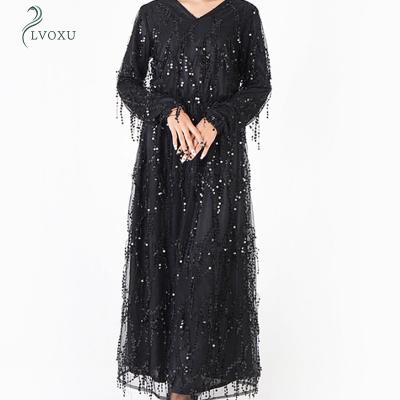 China Wholesale Polyester Tassel Islamic Muslim Sequins Black White Tunisian Kaftan for sale