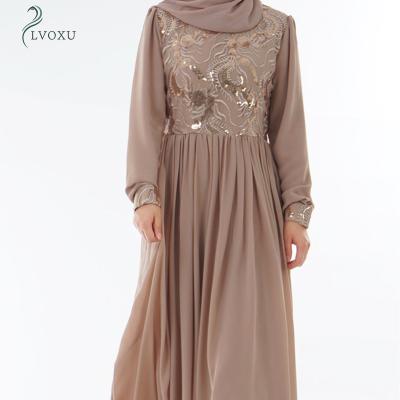 China 3D Polyester Embroidered Sequin Lace Chiffon Kaftan Kaftan Islamic Moroccan Abaya Muslim Dress for sale