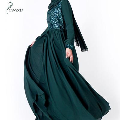 China Polyester fashion 3d embroidery sequin lace chiffon islamic clothing morrocain muslim kaftans for sale