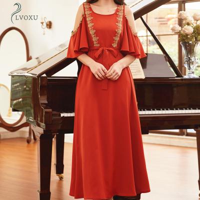 China Polyester Solid Color Word Neck Embroidery Classic Kaftan Moroccan Kaftans Dubai for sale