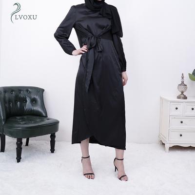 China Other Arrival 6345#new Dubai Dress Split Design Satin Fabric Silk Maxi Long Dress For Islamic Luxury Women for sale