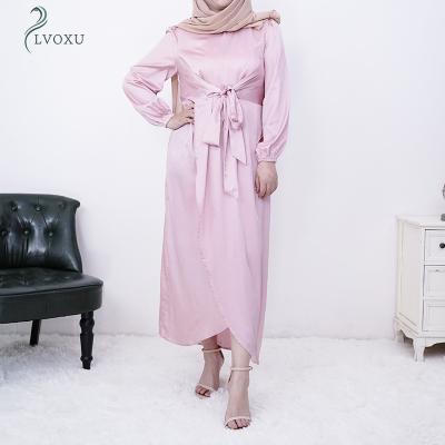 China Other 6345#eid Ramadan Elegant Satin Design Islamic Clothing Women Cardigan Kimono Maxi Dress Abaya Muslim for sale