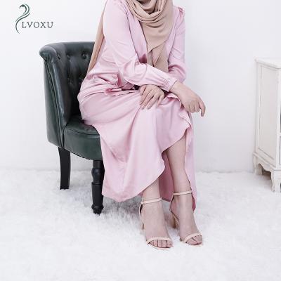 China Selling 6345# Muslim Women's Modest Wear Clothing Eid Best Choice Satin Robe Collection Hot Soft Smooth Elegant Long Satin Dresses for sale