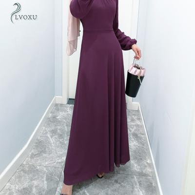 China Other Dubai Pakistan Fashion Solid Color Chiffon Islamic Clothing Maxi Dress Long Elegant Muslim Female Women Shirts for sale