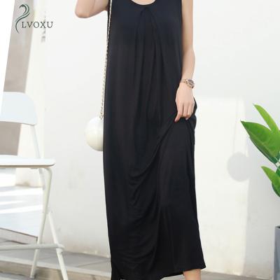 China Loose African Saudi Abaya Casual Fashion Modal Pleated Polyester Under Basic Sleeveless Maxi Dress for sale