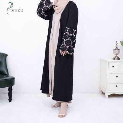 China Other Wholesale Black Lace Cuff Middle East Women Front Open Open Muslim Dresses Islamic Clothing Abaya for sale