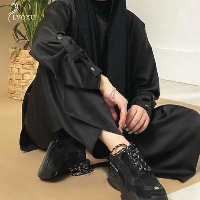 China High Quality Polyester Satin Silky Black Khaki Black Thick Islamic Clothing Muslim Abaya Dress for sale