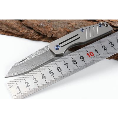 China Mountain Titanium Army Knife VG10 TOOTH Damascus Steel CT4 Satin Blade CT4 Handle Combat Folding Tactical Knife for sale