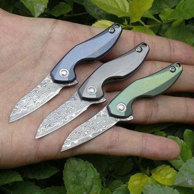 China Camping Titanium Knife TOOTH Handle Damascus Folding Collection Gift Knife for sale