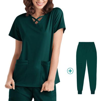 China Free Sample Eco - Friendly Women Scrubs Uniforms Sets 4 Way Stretch With Pocket Nurses Wear Wholesale Scrubs Suit Reoly Quick for sale