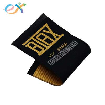 China Sustainable Custom Iron On Laser Black Apparel Private Woven Apparel Labels for sale