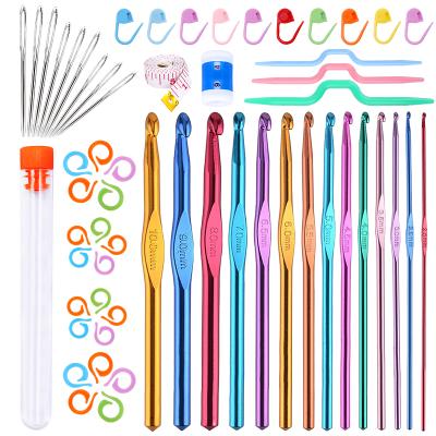 China Morden MGZ-39 14 pcs knitting tool kit with accessories aluminum handle crochet hook knitting needles kit for sale