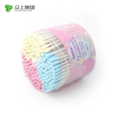 China Disposable new design eco-friendly plastic box 3 in 1 stick colored cotton pad for sale