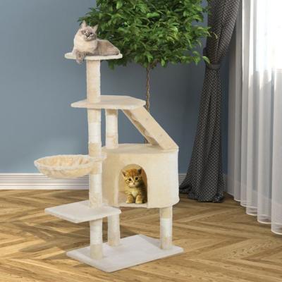 China Sustainable Wholesale Large Cat Tree Wooden Scratcher Cat Furniture Tower Multi Tier Cat Housing Tree for sale