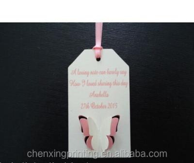 China Eco-Friendly Personalized Baptism Bomboniere 2 Butterfly Cut Label for sale