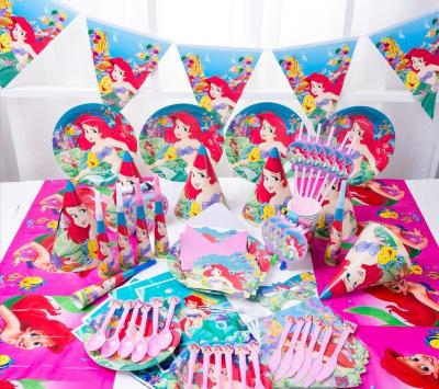 China Mermaid Cardboard Images Kids Birthday Party Paper Kit With Cardboard Hats/Plates/Party Invitation Card for sale