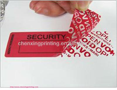 China Anti-counterfeit custom transparent seal sticker; void security label; unalterable open band for sale