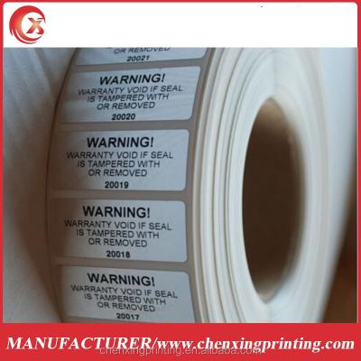 China ANTI-COUNTERFEIT WARRANTY VACUUM WARNING SECURITY MARKS STICKERS-TAMPERPROOF-SERIAL NUMBERING for sale