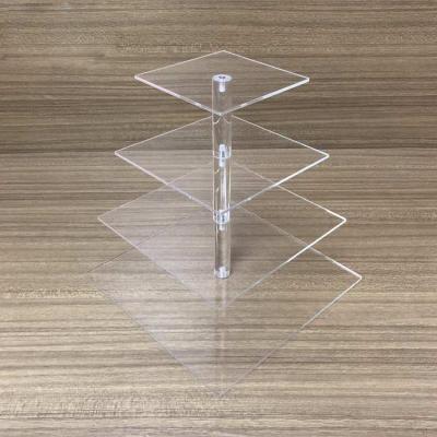 China Handmade Customize Square Rectangle Hexagon Round Cake Display Stand 2 3 4 5 6 Tier Counter Tray Plexiglass Acrylic Cake Display for sale