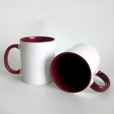 China Disposable Mug Sublimation 11 oz Ceramic Color and Handle Inner Color Mugs Blank White Sublimation Mug for sale